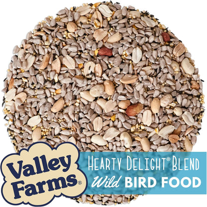 Valley Farms Hearty Delight 4 LB 2-Pack (8 LB Total) Wild Bird Food for Outside Feeders, No-Mess Wild Bird Seed with Sunflower Hearts & Peanut Kernels, No Fillers, Perfect for Outdoor Patios