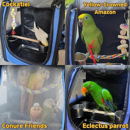 Birds Day Bird Carrier Backpack-Parrot Travel Cage with 2PCS Perch and Food Bowl, Stainless Steel Tray (Sky Blue)