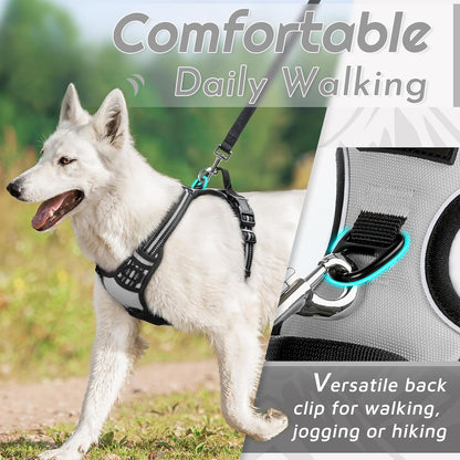 Eagloo Dog Harness Medium Sized Dog, No Pull Service Vest with Reflective Strips and Control Handle, Adjustable and Comfortable for Walking, No Choke Pet Harness with 2 Metal Rings, Grey, M