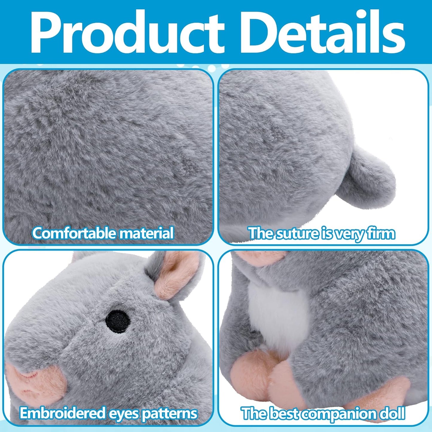 7" x 5.5" x 7.5" Chinchilla Plush Toys for Guinea Pigs, Hamsters, Ferrets, Soft Grey Chinchilla Stuffed Animal Toy, Chinchillas Pet Companion Doll Gifts for Hedgehogs, Small Animal Relieve Loneliness