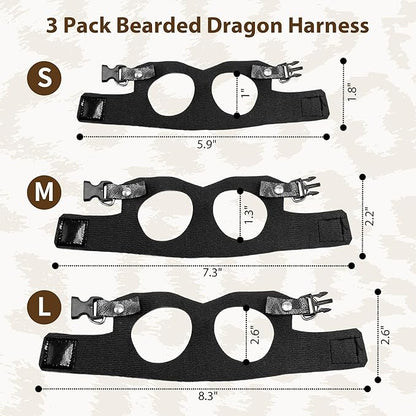 AIITLE 3 Pack Adjustable Bearded Dragon Harness and Leash Set - Leopard Print, Comfort Soft Leather Vest for Lizards, Iguanas, Guinea Pigs, Outdoor Walking & Camping, Grey