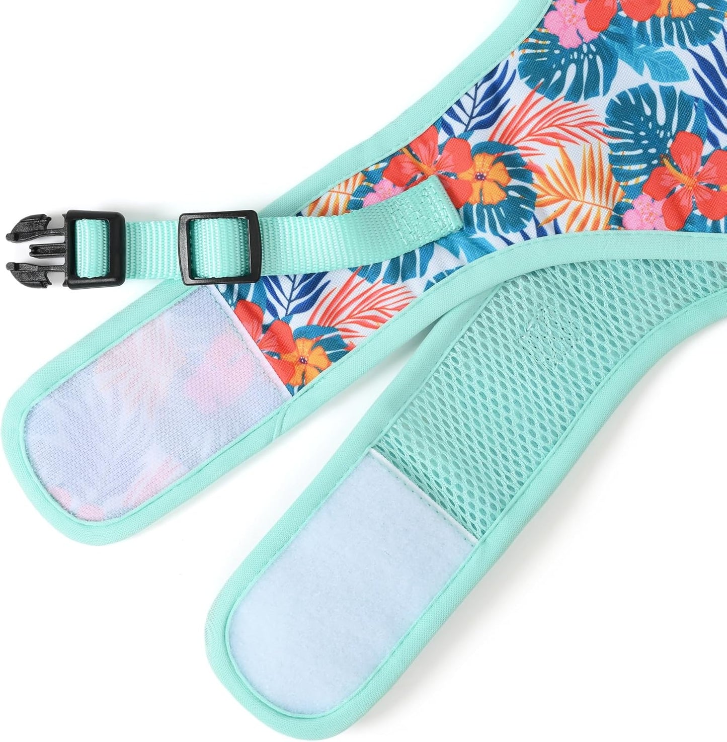 Mile High Life Dog Harness, Air Mesh Floral Vest Harness for 20 lbs Small Dogs & Cats, Easy Get on Adjustable Easy Closures Both Neck and Chest(Green Flower, M Chest 18"-20")