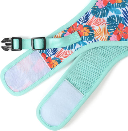 Mile High Life Dog Harness, Air Mesh Floral Vest Harness for 20 lbs Small Dogs & Cats, Easy Get on Adjustable Easy Closures Both Neck and Chest(Green Flower, M Chest 18"-20")