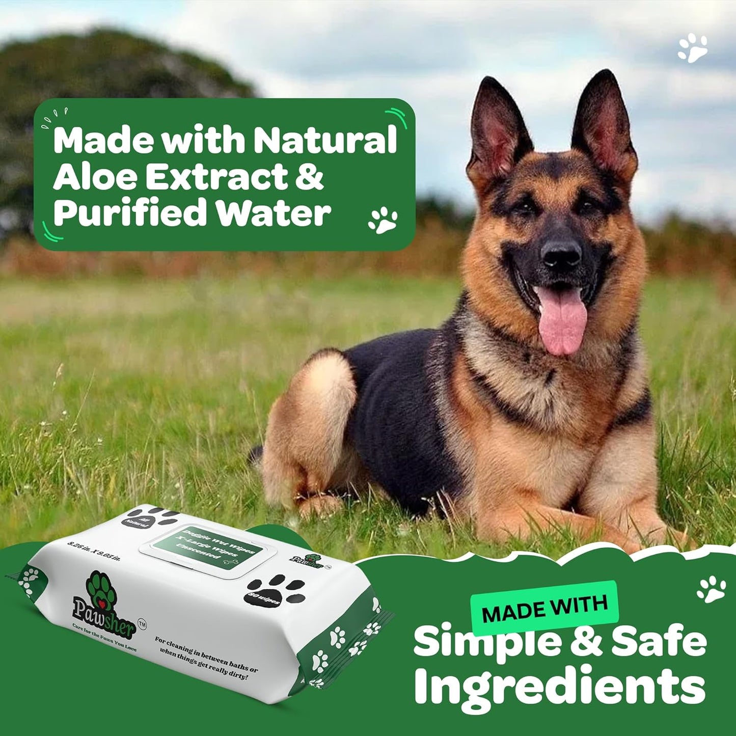 160 Dog Wipes for Paws and Butt - Unscented Dog Wipes Cleaning & Deodorizing - Extra Large, Thick and Chemical Free - Pearl Textured Pet Wipes for Dogs