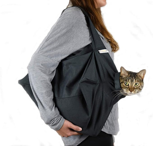 Cat-in-the-Bag Cozy Comfort Carrier - X-Small Charcoal Grey Cat Carrier Bag, Soft Cat Carrier and Cat Wrap for Nail Clipping, Vet Visits, Medication Administration, Dental Care, and Traveling