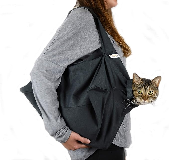 Cat-in-the-Bag Cozy Comfort Carrier - Small Charcoal Grey Cat Carrier Bag, Soft Cat Carrier and Cat Wrap for Nail Clipping, Vet Visits, Medication Administration, Dental Care, and Traveling