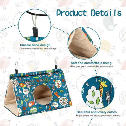 Rypet Winter Warm Bird Nest House - Hanging Hammock Velvet Shed Hut Cage Plush Fluffy Birds Hideaway Sleeping Bed Fuzzy for Parrot Parakeet Cockatiels Budgies Lovebird Small（Blue）