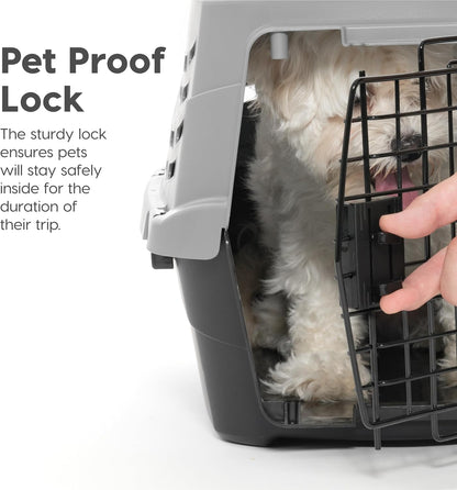 IRIS USA 23" Cat Carrier, Small Pet Carrier Hard, Dog Kennel with 2-Door Front and Top Access, Dog Carrier, up to 18 pounds, Black/Gray