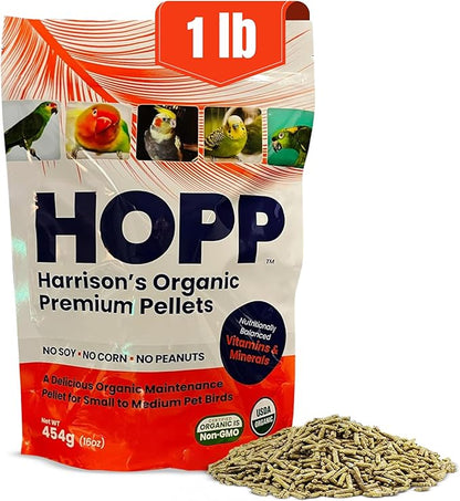 Harrison's Organic Premium Pellets- a Well-Balanced, Certified Organic Small to Medium Pet Bird Diet—No Soy, Corn, and Peanuts for Those Seeking to Avoid These Ingredients