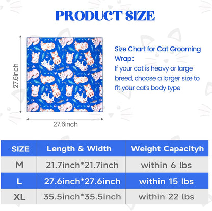 27.6“ Cat Wrap for Cutting Nails Self-Adherent Fabric Cat Wrap for Grooming Cat Restraint for Nail Clipping Anti-Escape Cat Calming Wrap Within 15lbs