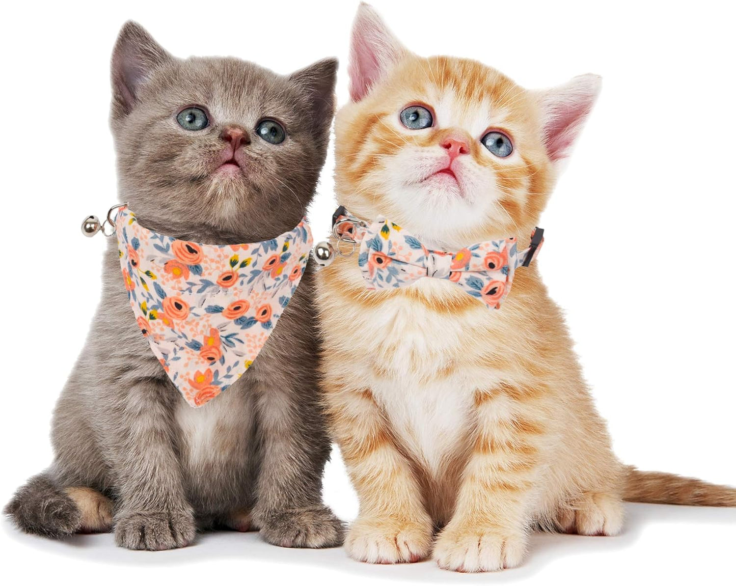 ADOGGYGO Floral Cat Collar with Bow Bandana, Removable Kitten Bowtie Scarf, Cute Flower Bow Bandana Collar for Cats Kittens