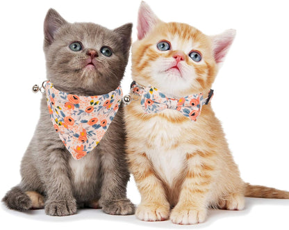ADOGGYGO Floral Cat Collar with Bow Bandana, Removable Kitten Bowtie Scarf, Cute Flower Bow Bandana Collar for Cats Kittens