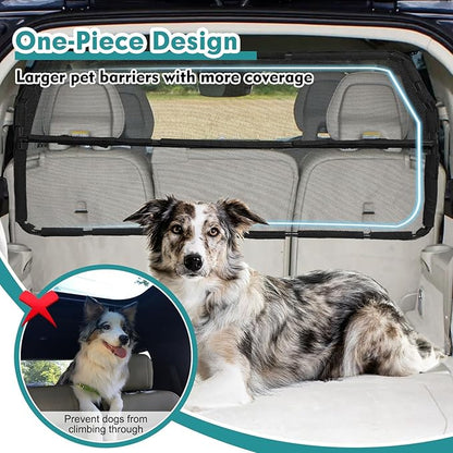 Dog Car Barrier Escape-Proof, 46" Wide Car Divider for 3rd Row Seats & Cargo Area, Durable Cargo Area Dog Car Gate Trunk Barrier with See Through Net Mesh for Small Sized SUV & Vehicles Or Hatchback