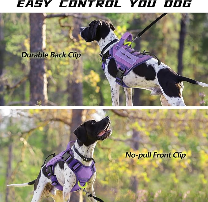 WINGOIN Purple Tactical Dog Harness for Medium Dogs, Heavy Duty No Pull Dog Harness with Handle, Adjustable Reflective Military K9 Pet Vest for Pitbull, Female, Male, Walking, Training, Hunting (M)