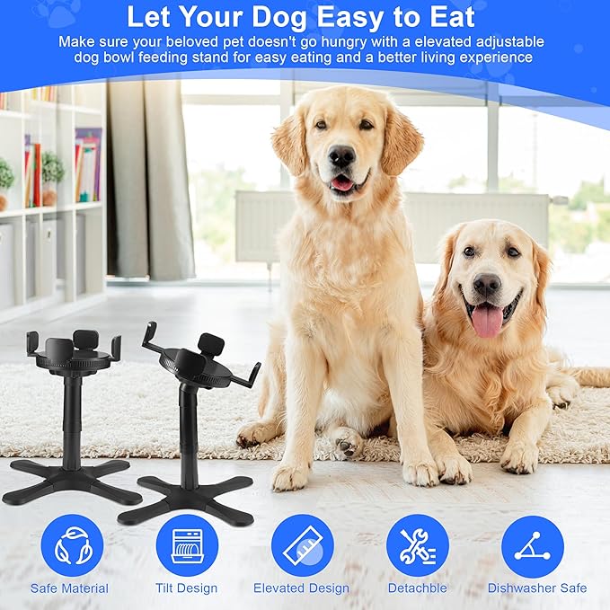 Dog Bowls Elevated Adjustable Stand, Raised Bowl with 3 Heights & Tilted Feeding Stand, Compatible with Various Bowls, for Medium & Large Breeds (1 Pack) Black