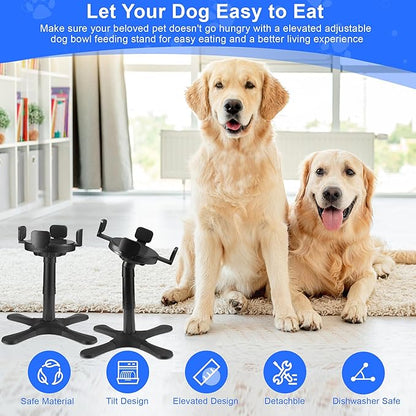 Dog Bowls Elevated Adjustable Stand, Raised Bowl with 3 Heights & Tilted Feeding Stand, Compatible with Various Bowls, for Medium & Large Breeds (1 Pack) Black