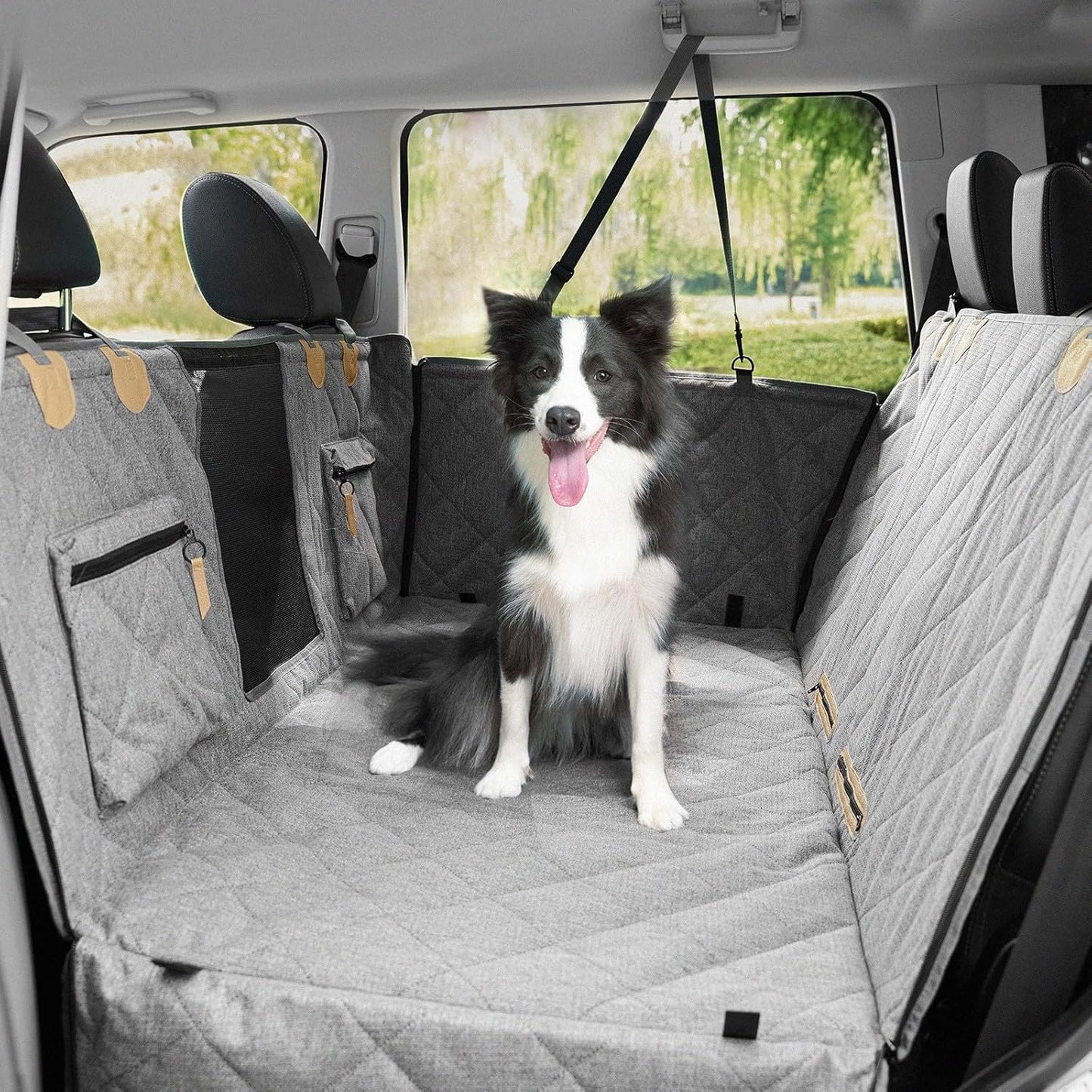 Dog Car Seat Cover, Hard-Bottom Back Seat Extender for Pets, Waterproof Nonslip Hammock for Car, Backseat Dog Bed for Cars SUVs Trucks, Car Seat Protector, Universal Fit 52 x 25 in, Grey