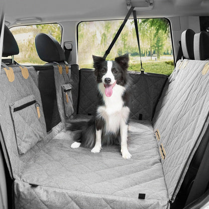 Dog Car Seat Cover, Hard-Bottom Back Seat Extender for Pets, Waterproof Nonslip Hammock for Car, Backseat Dog Bed for Cars SUVs Trucks, Car Seat Protector, Universal Fit 52 x 25 in, Grey
