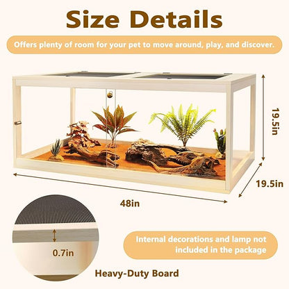 Prolee 81 Gallon Reptile Terrarium Tank 48 Inch Lizard Tank Bearded Dragon Tank with Metal Mesh Roof Door, Snake Tank with Lock Design, 48" Length