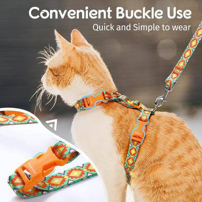 Dooradar Cat Harness and Leash, Escape Proof Adjustable Kitten Vest, Lightweight Soft Pet Straps, Easy Wearing for Small Medium Kitty Safe Walking Travel Control, Multicolor, S