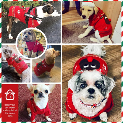 PETCARE Dog Christmas Sweater Red Ugly Funny Cute Cartoon Reindeer Cat Sweaters Jumper Holiday Dog Clothes Puppy Sweaters for Small Medium Large Dogs Fall Winter Outfits Xmas Dogs Costume,Large