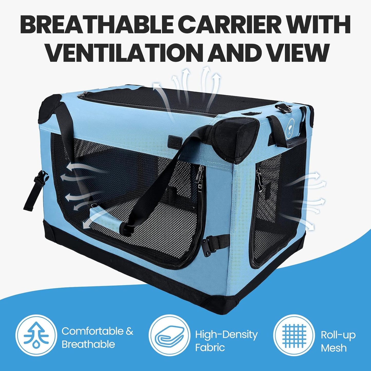 Large Cat Carrier for Car Travel, Soft Sided Collapsible Pet Carrier for Outdoor and Indoor Uses, Roomy Extra Large Cat Carrier for 2 Kittens or Puppies Up to 50lbs (Teal)