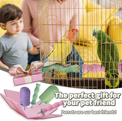 4PCS Bird Beak Grinding Stone,Bird Parrot Cage Perch Stand Platform Foot Claws Trimmer Chewing Toys for Budgies, Parakeets, Cockatiels, Conures