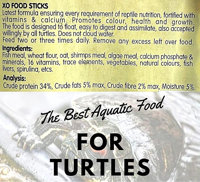 Turtle Food & Reptile Feed 110 G, HIGH Protein 34% Floating Stick Pellets Growth Fast Formula, Turtle Stick Feeding Frog Aquatic Amphibian & Cichlid Food Support Robust Turtle Shell, Tortoise Food