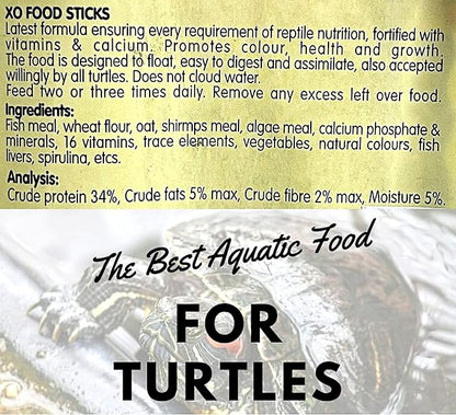 Turtle Food & Reptile Feed 110 G, HIGH Protein 34% Floating Stick Pellets Growth Fast Formula, Turtle Stick Feeding Frog Aquatic Amphibian & Cichlid Food Support Robust Turtle Shell, Tortoise Food