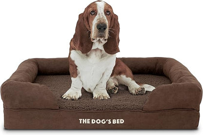 The Dog’s Bed, Large Brown Plush, Memory Foam, Pain Relief: Arthritis, Hip & Elbow Dysplasia, Post Surgery, Lameness, Supportive, Calming, Waterproof Washable Cover