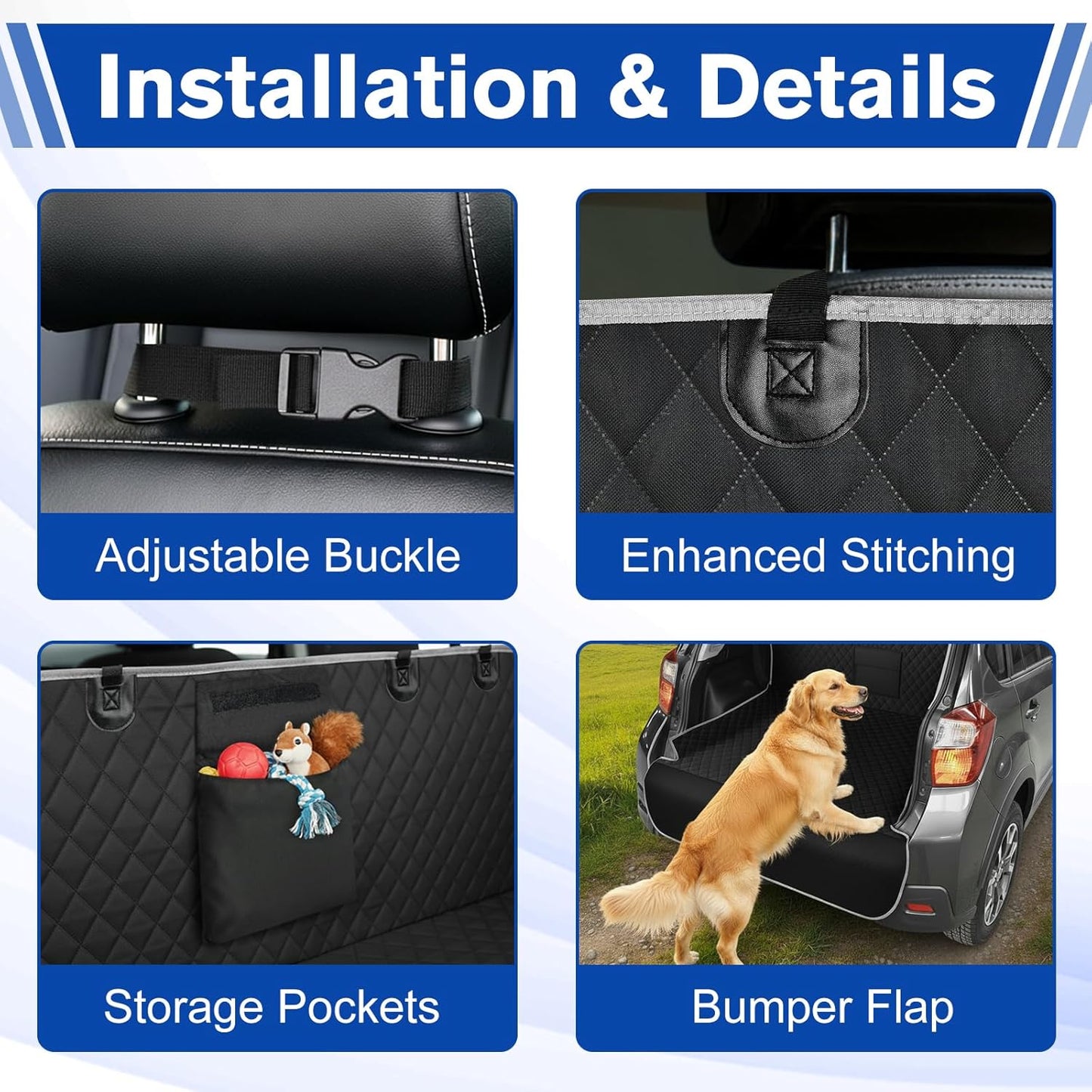 SUV Cargo Liner for Dogs - Waterproof Dog Car Seat Cover Mat for SUVs, Sedans, Vans & Trunks with Non-Slip Bumper Flap Protector, Scratchproof Large Size Universal Fit，Grey