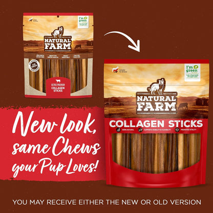 Natural Farm Collagen Sticks (6 Inch, 15 Pack). Odor-Free, 95% Natural Collagen Dog Chews, Supports Healthy Joints, Skin & Coat - Best Rawhide Alternative for Small & Medium Dogs