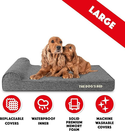The Dog’s Bed Orthopedic Headrest Dog Bed, Large Grey Linen, Memory Foam, Pain Relief for Arthritis, Hip & Elbow Dysplasia, Post Surgery, Lameness, Waterproof Washable Cover