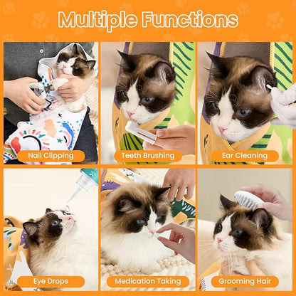 27.6" X27.6" Versatile Cat Grooming Wrap for Cutting Nails Self-Adherent Fabric Wrap for Cats Anti-Scratch Anti-Escape Grooming Bag Pet Tool