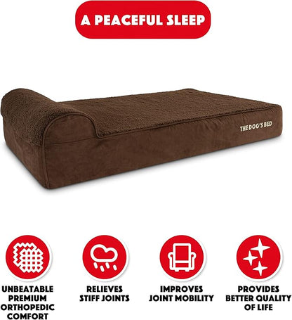 The Dog’s Bed Orthopedic Headrest Dog Bed XL Brown Plush, Memory Foam, Pain Relief for Arthritis, Hip & Elbow Dysplasia, Post Surgery, Lameness, Waterproof Washable Cover