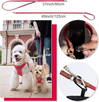 Puppytie No Pull Dog Harness with Multifunction Dog Leash,Soft Adjustable No Choke Escape Proof Pet Harness Vest for Medium Dogs or Large Dogs,red-Camellia,M
