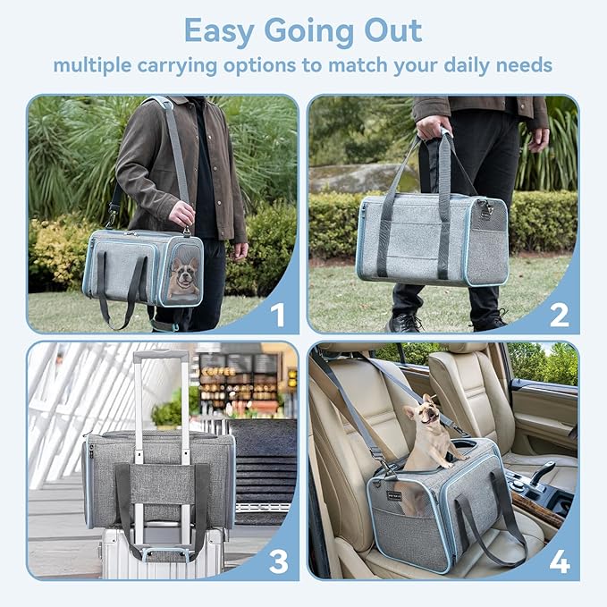 Petsfit Expandable Pet Carrier, 19x12x12 inches Soft-Sided Portable Cat Carrier Dog Carrier, with Removable Plush Mat, Locking Safety Zippers and Pockets