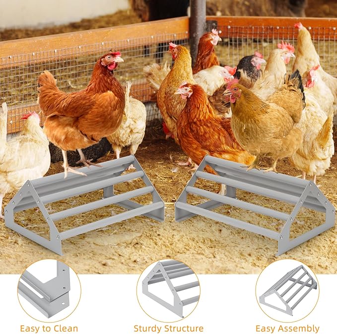 SHINOSKE 2 Pack Chick Perch,Chicken Toys for Coop,Wooden Chicken Roosting Bars with Metal Stand,Coop Accessories & Supplies for Chicks,Easy to Assemble,Grey(Small x 1,Large x 1)