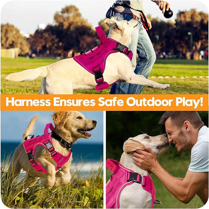 Heavy-Duty Tactical Dog Harness for Large Dogs, No Pull Adjustable Reflective Pet Vest with Molle System, K9 Military-Grade Control for Service Training, Outdoor & 10+ Breeds, Hot Pink, Medium
