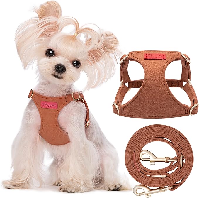 Puppytie No Pull xs Dog Harness with Multifunction Dog Leash,Soft Adjustable No Choke Escape Proof Pet Harness Vest,Brown Caramel,XS