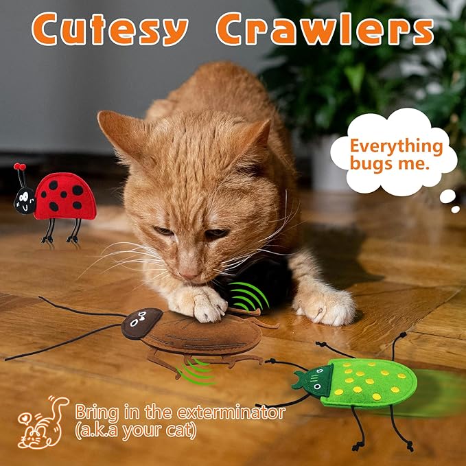 3 Pack Realistic Bug Catnip Cat Toys,Bell Sould Kitten Bite Interactive Kicker Toys for Cat's Natural Hunting