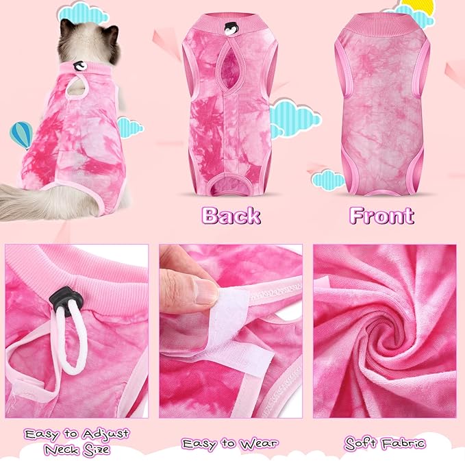 Nuanchu 3 Pieces Cat Recovery Suit Kitten Recovery Suit E-Collar Alternative for Cats and Dogs Abdominal Skin Anti Licking Pajama Clothes Sets(Small,Smudge Style,Purple Pink Blue)