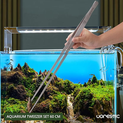 Extra Long Aquarium Tweezers Curved and Straight, 23.6 inches Terrarium Tweezers, Extra Long Tweezers Set, Reptile Feeding Tongs