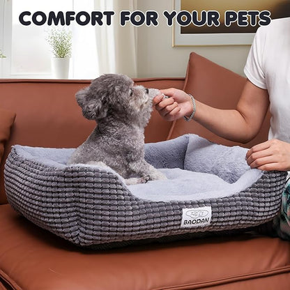 Small Dog & Cat Bed - Extra Soft, Washable, Non-Skid, Calming for Puppy & Kitten, Grey, 20 inches