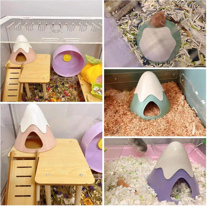Hamster Hideout, Snowy Mountain Shape Hamster Hide House,Cute Small Animal Habitat Hideaway Hut for Syrian Hamsters, Mice, Gerbils, Rats (Pink)