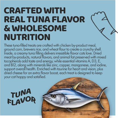 Crunchy Cat Treats – Dual‐Texture Crunch & Creamy Soft Feline Snack Bites for All Life Stages, Great for Training Treat Value Bags (1 Pound, Tuna)