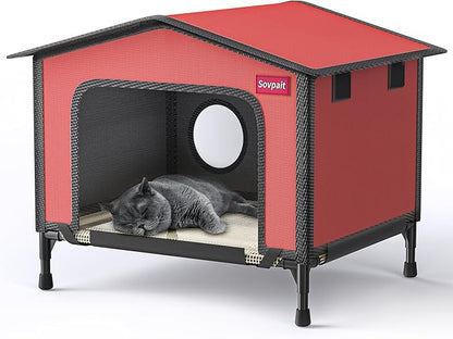 SOVPAI Outdoor cat House, Waterproof cat House for Stray Pets, Suitable for Outdoor/Indoor Cats, Easy to Assemble and Clean, Suitable for Multiple Pets and Large Cats (Red, L 24 * 19 * 17)