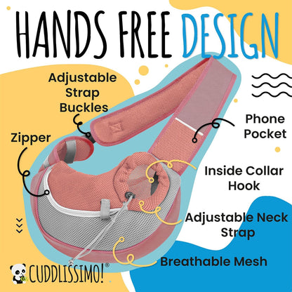 Pet Sling Carrier - Carefully Sized for Teacup & Toy Breed Puppies & Cats (Under 6lb) - Soft Pouch for Small Dogs, Yorkies, Chihuahuas - Ideal for Hands-Free Travel & Walks (Red)