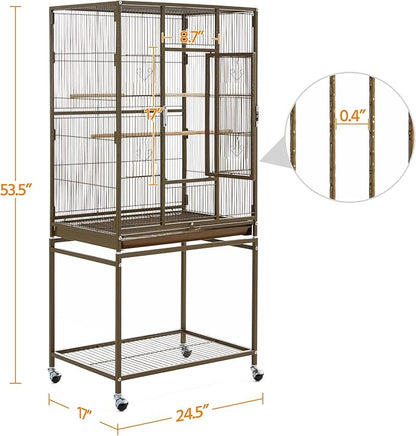 Yaheetech Wrought Iron Standing Large Parrot Parakeet Flight Bird Cage with Stand for Small Parrot Cockatiel Sun Parakeet Green Cheek Conure Lovebird Budgie Finch Canary, Palmer Green