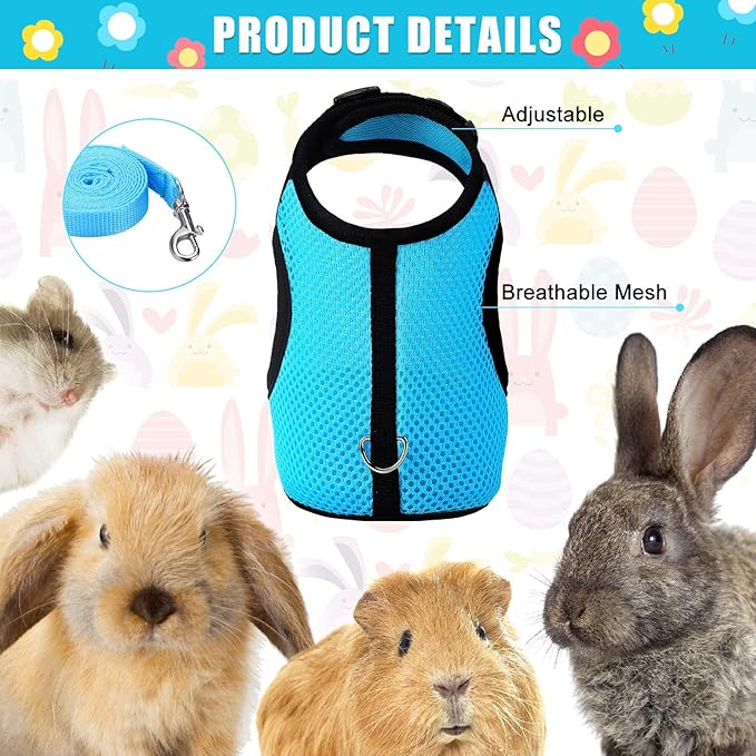 SATINIOR 2 Pieces Bunny Rabbit Harness with Leash Cute Adjustable Buckle Breathable Mesh Vest for Kitten Puppy Small Pets Animal Walking Accessories